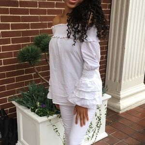 Cute Ruffled Off The Shoulder Top!